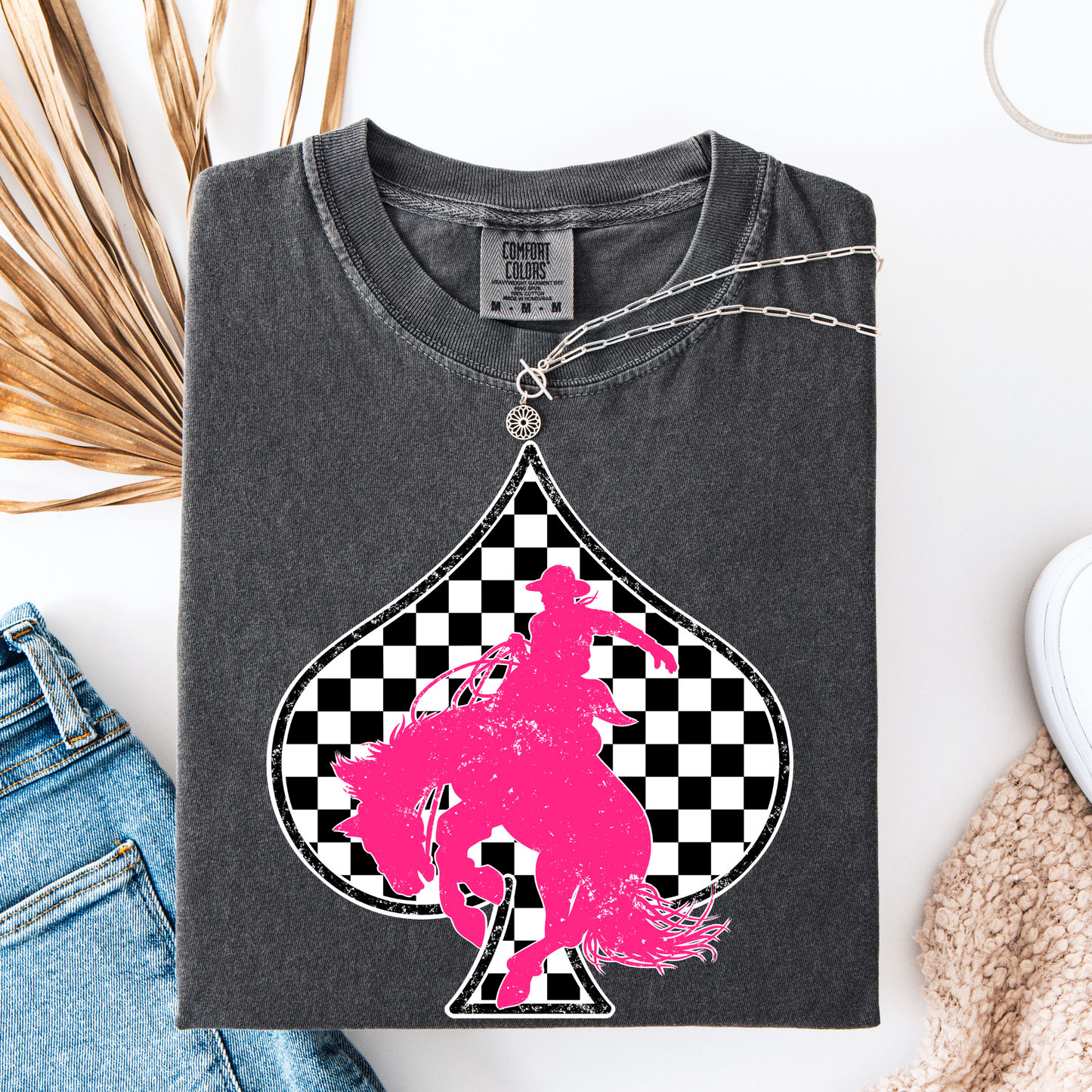 Checkered Spade Pink Bronc Graphic Tee