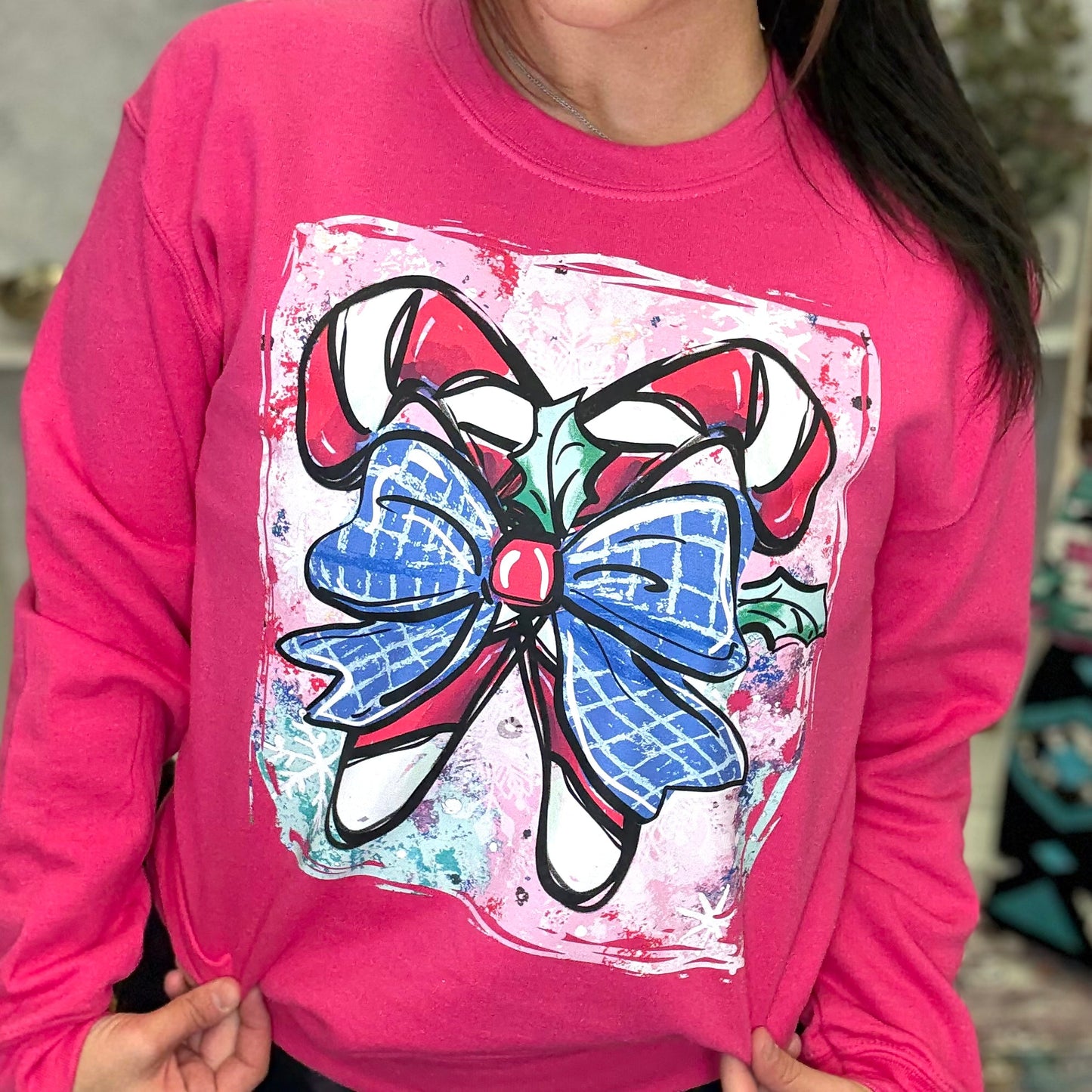 Cartoon Candy Cane Crewneck