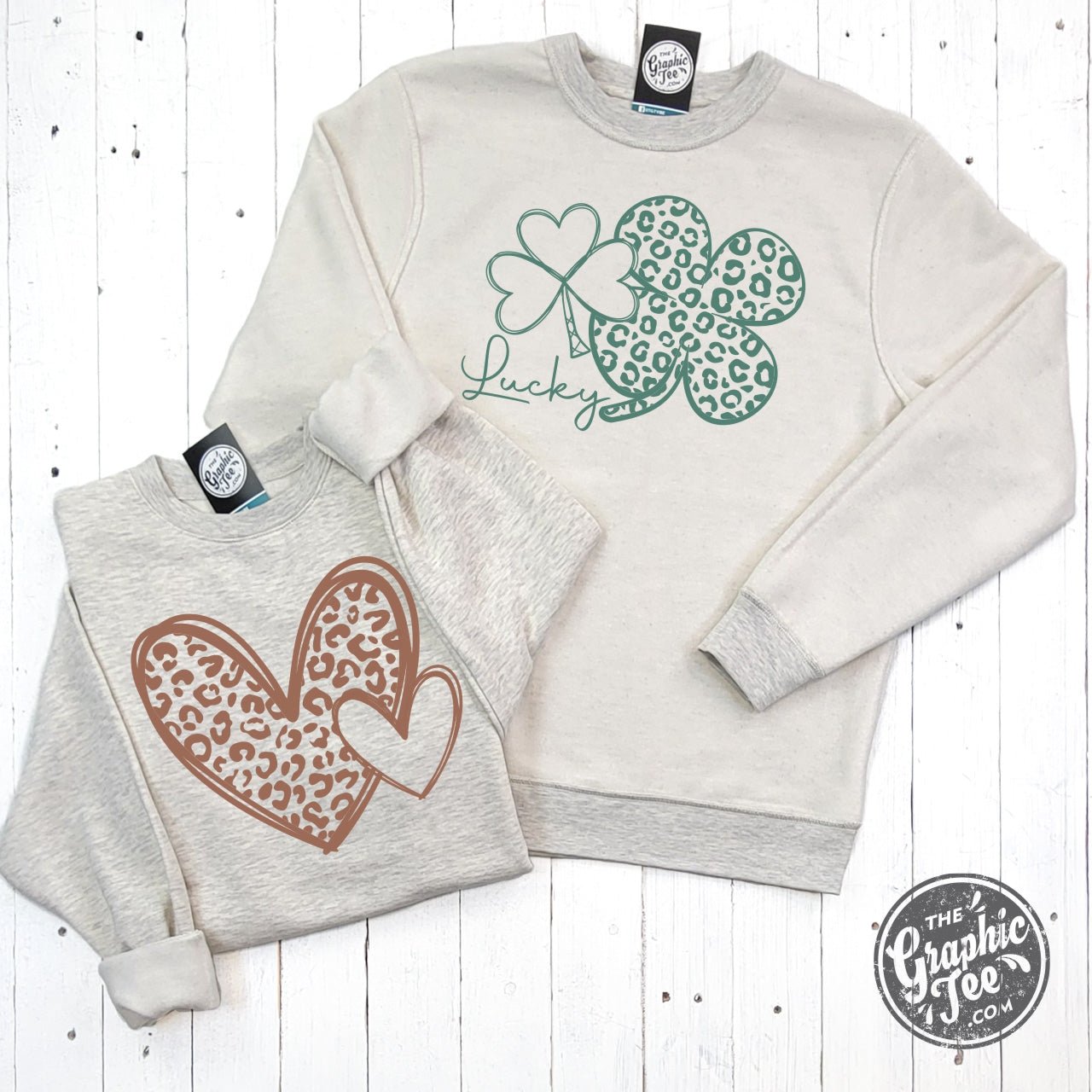 Reversible Hearts to Shamrocks Cheetah Print Crewneck Sweatshirt