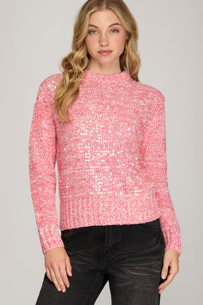 LONG SLEEVE CLEAR SEQUIN SWEATER