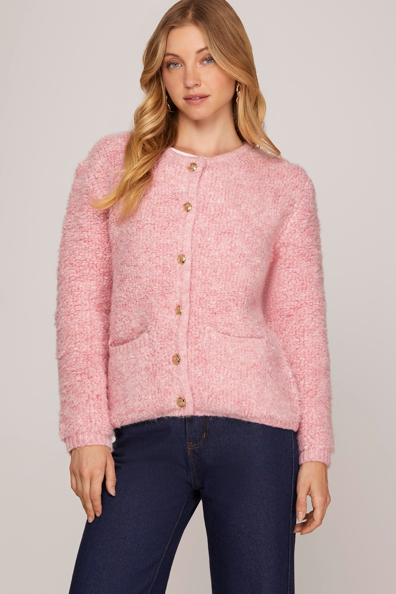 LONG SLEEVE BUTTON DOWN SWEATER CARDIGAN WITH FRONT POCKET