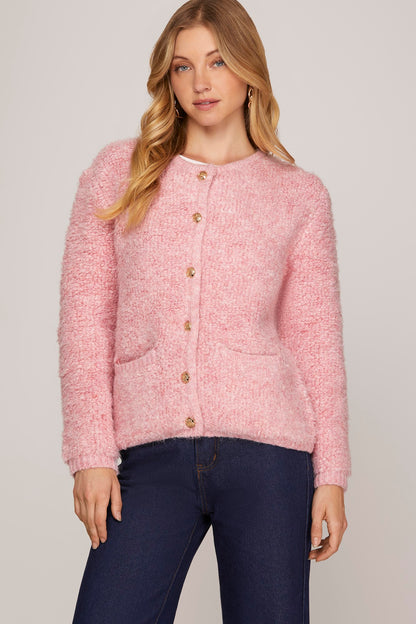LONG SLEEVE BUTTON DOWN SWEATER CARDIGAN WITH FRONT POCKET