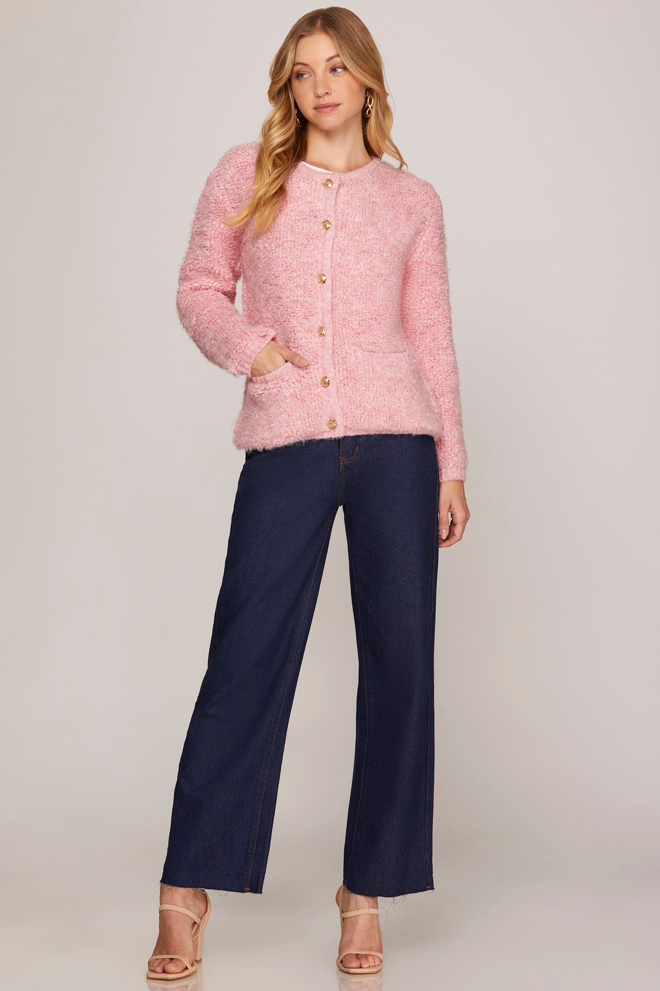 LONG SLEEVE BUTTON DOWN SWEATER CARDIGAN WITH FRONT POCKET