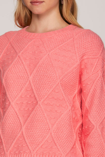 LONG SLEEVE DIAMOND PATTERNED SWEATER WITH BOBBLE DETAIL