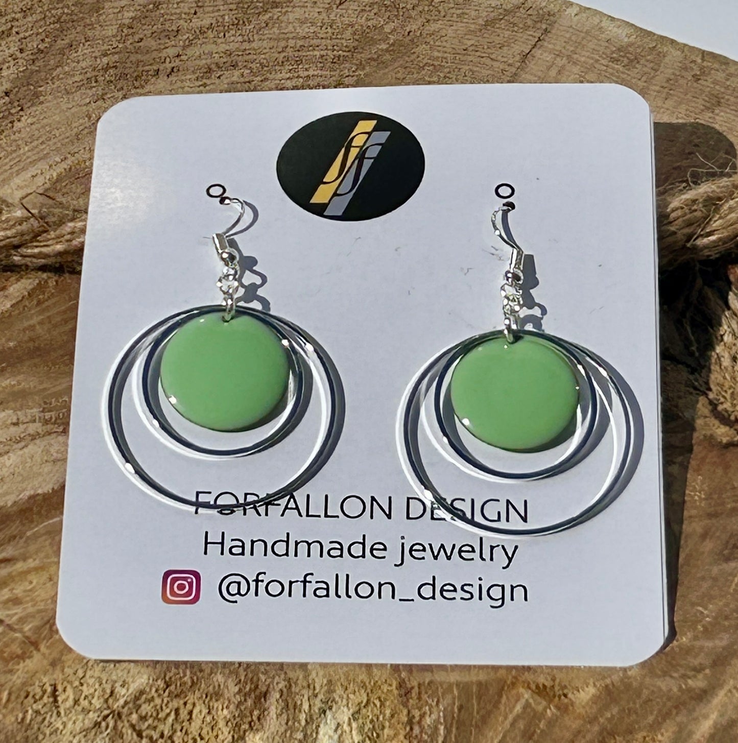 Water Green Silver Double Hoops