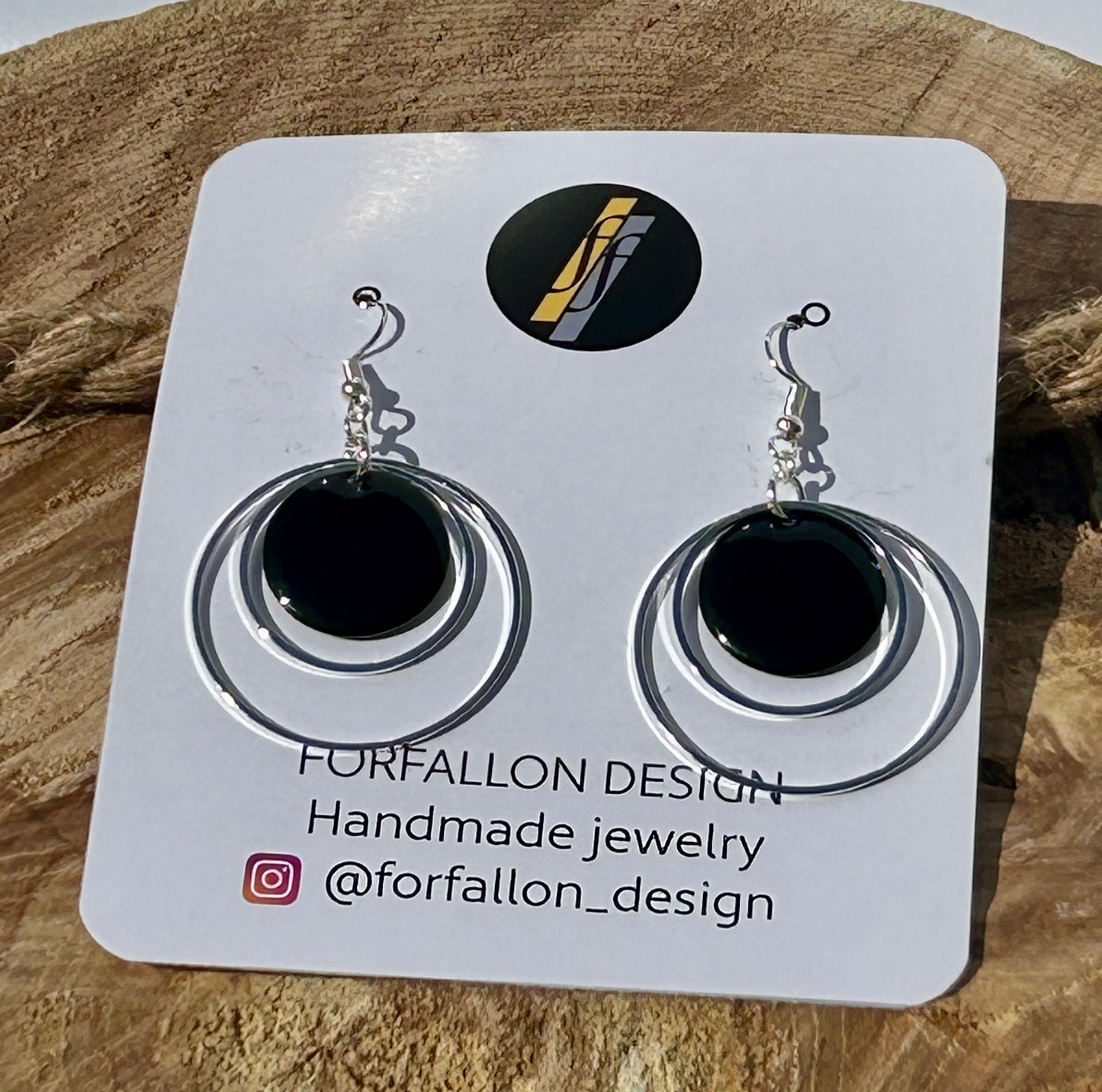 Black Silver Double Hoops