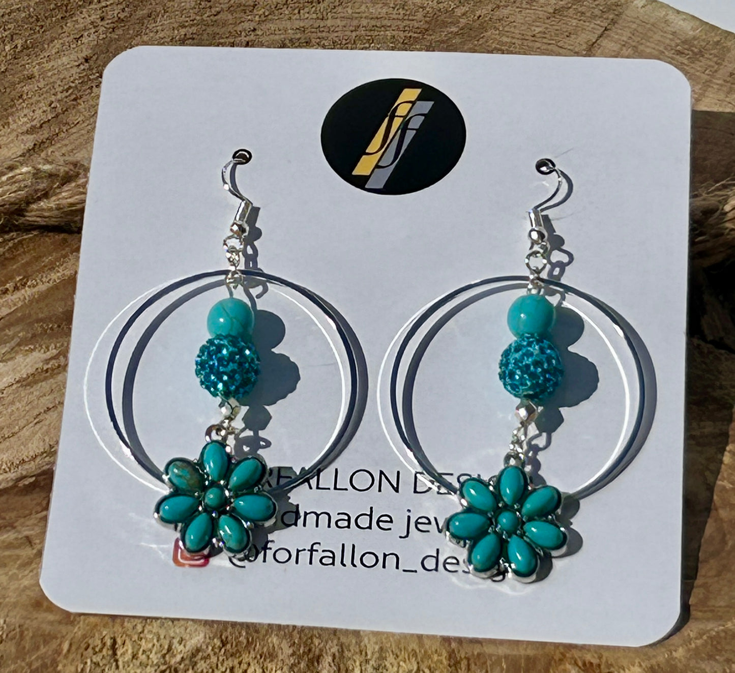 Turquoise Flower and beads Loops