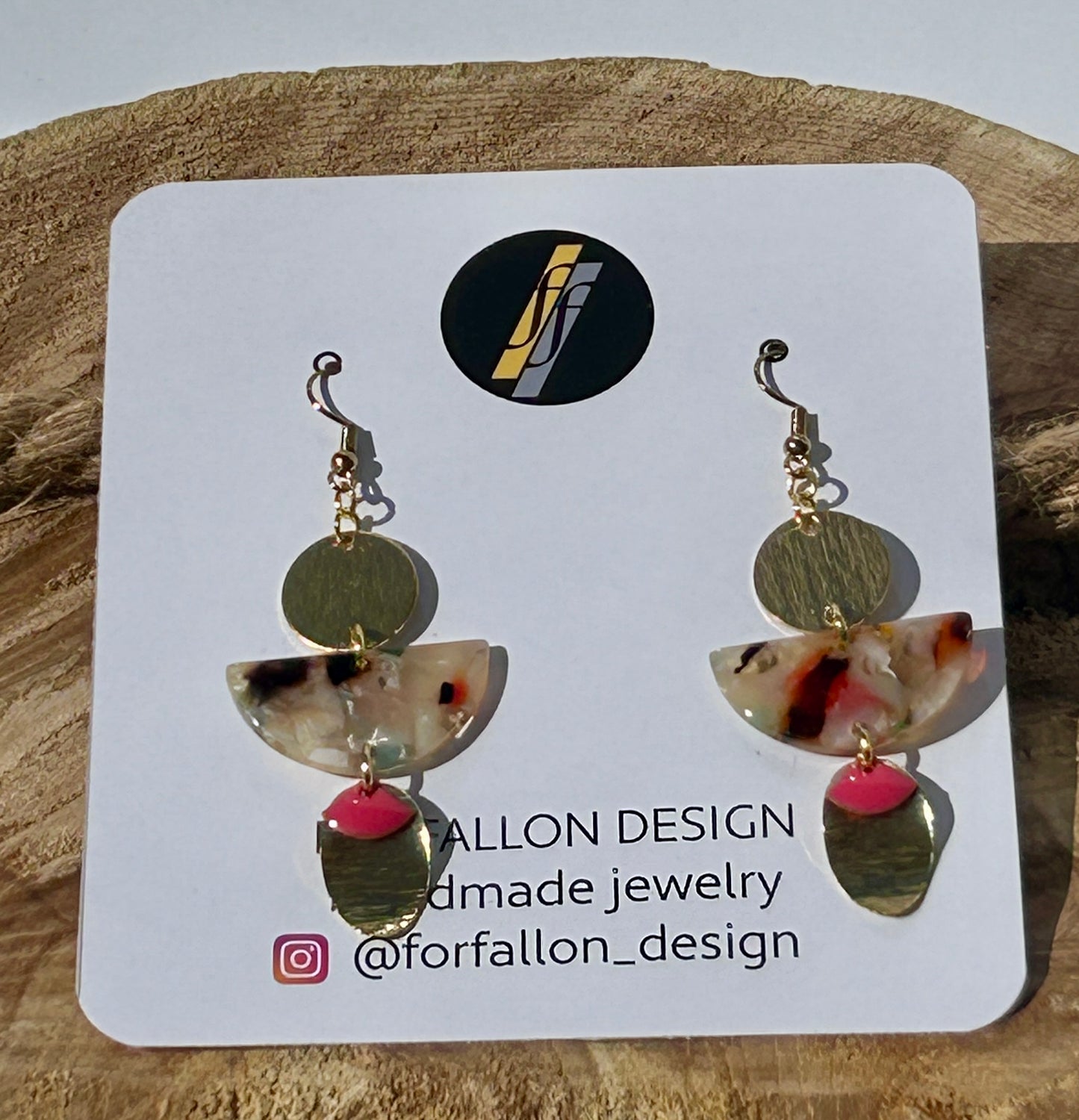 Mediterranean Acetate, Pink Fan and Golden Accent Dangle