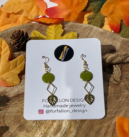 Kaki Green, Lozenge and Small Leaf Dangle