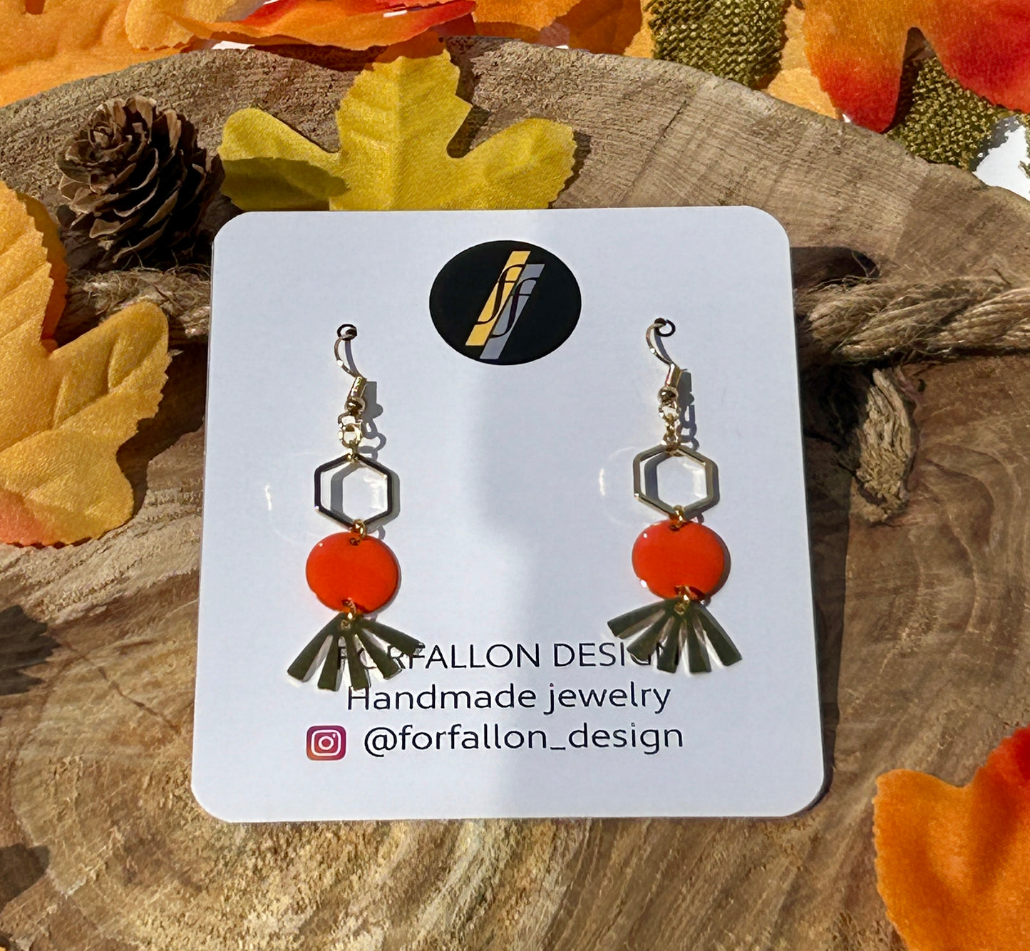 Orange, Hexagon and Small Fan Dangle