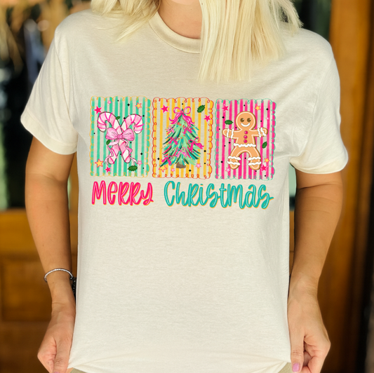 Merry Christmas Trio Stripes Graphic Tee *PINK FRIDAY*