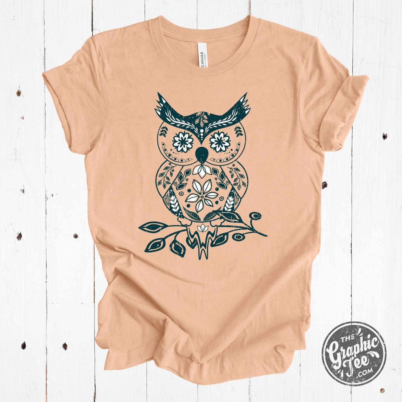 Boho Owl Heather Peach Short Sleeve Tee