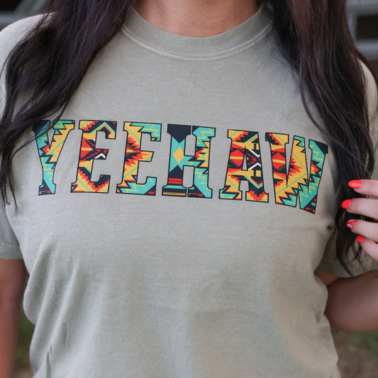 FestiviTees Women - Apparel - Shirts - T-Shirts Bold Aztec Yeehaw Soft Graphic Tee