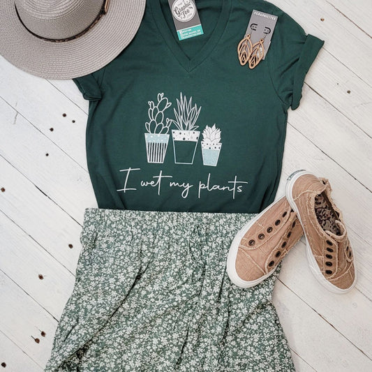 I Wet My Plants V Neck Unisex Tee