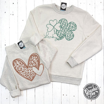 Reversible Hearts to Shamrocks Cheetah Print Crewneck Sweatshirt