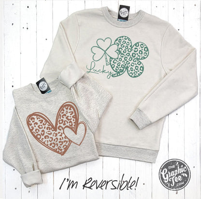 Reversible Hearts to Shamrocks Cheetah Print Crewneck Sweatshirt