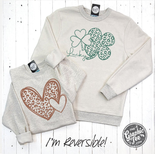 Reversible Hearts to Shamrocks Cheetah Print Crewneck Sweatshirt